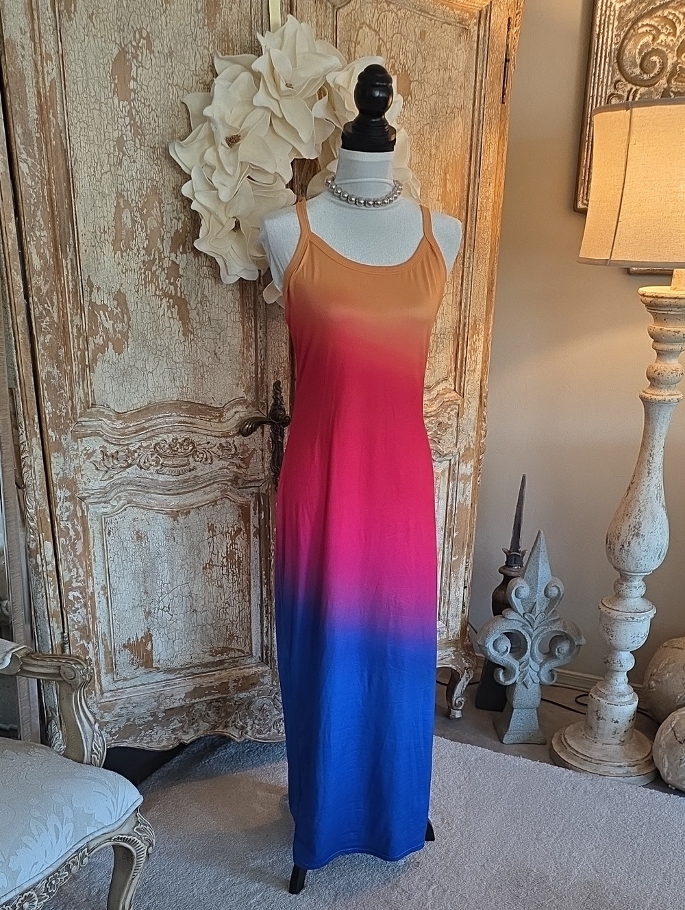Ombre Maxi Tank Dress in Orange-Pink-Blue